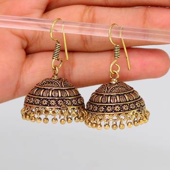 Amazing Indian Jhumki Oxidised Black Metal Handmade Earrings 2