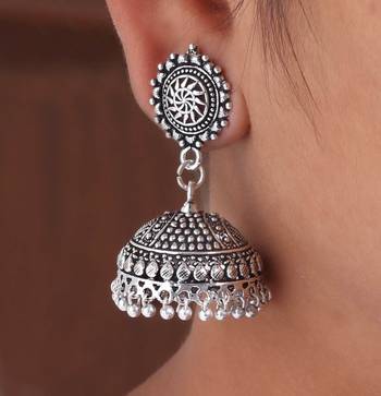 Splendid Flower Design Silver Oxidised Metal Jhumki Earring For Women And Girls 1