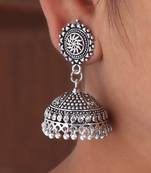 Splendid Flower Design Silver Oxidised Metal Jhumki Earring For Women And Girls