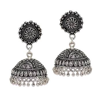 Splendid Flower Design Silver Oxidised Metal Jhumki Earring For Women And Girls 2