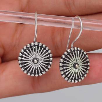 Silver Tone Oxidised Handmade Hook Earrings For College Girls 2