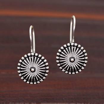 Silver Tone Oxidised Handmade Hook Earrings For College Girls 3
