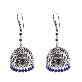 Reconstituted Lapis Layer Big Jhumkaoxidized Jhumki Handcrafted Earrings 1