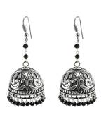Ethnic Indian Temple Antique Oxidized Black Crystal Beads Earrings With Silver Plated Bollywood Jhumki For Women