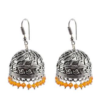 Seductive 25 Grams Handmade Alloy Oxidized 3 Mm Orange Crystals Jaipur Jhumki Jewellery 1