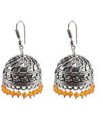 Seductive 25 Grams Handmade Alloy Oxidized 3 Mm Orange Crystals Jaipur Jhumki Jewellery