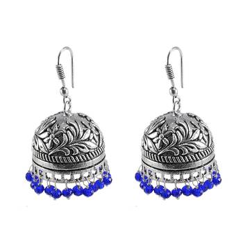 Antique Oxidized Finish Traditional Style Jhumkablue Crystal Beads Jaipur Jewellery 1