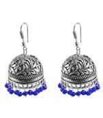 Antique Oxidized Finish Traditional Style Jhumkablue Crystal Beads Jaipur Jewellery