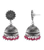 Ganesha Post Studs And Pink Beads Jhumkitribal Chandelier Earrings Jewellry