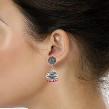 Ganesha Post Studs And Pink Beads Jhumkitribal Chandelier Earrings Jewellry 2