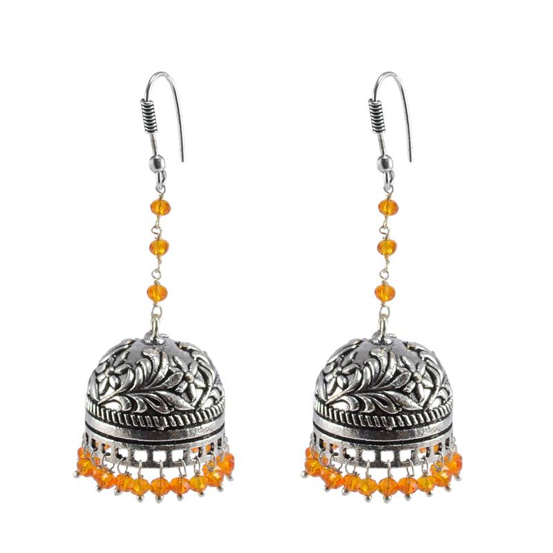 Rajasthani Jewellery With Orange Crystal BeadsWire Wrapped Beaded Jhumka Earrings Rituu
