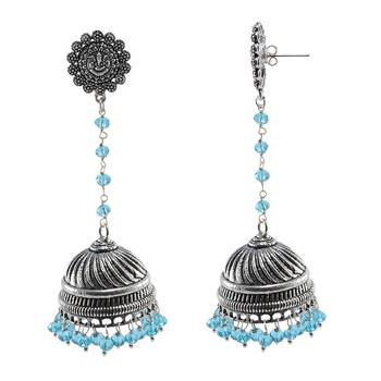 Traditional Symbolic Jewellery22.3 Gram Bluetopaz Crystal Oxidized Handmade Ganesha Jhumki Earrings 1