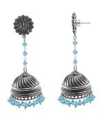 Blue Topaz Crystal Beads With Ganesha Studs Jhumkaoxidized Jhumki Handcrafted Earrings