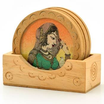 Gemstone painting wooden tea coasters gift 1