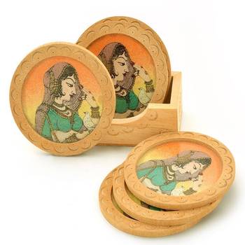 Gemstone painting wooden tea coasters gift 2