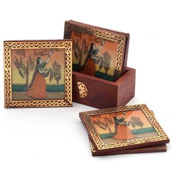 Gemstone painting pure brass tea coasters gift 2