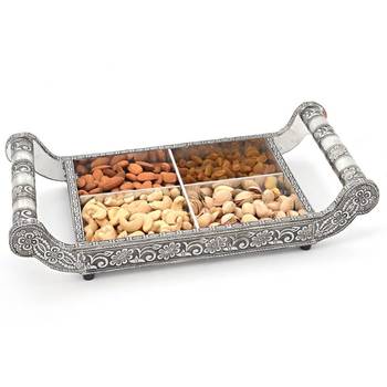 Pure white metal dryfruit tray handicraft gift 2