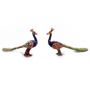 White metal handpaint peacock pair handicraft 1