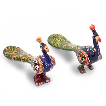 White metal handpaint peacock pair handicraft 2