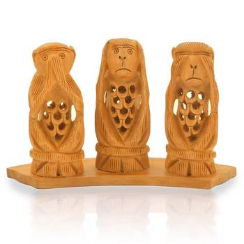 Gandhi monkey set fine carved wood handicraft 1