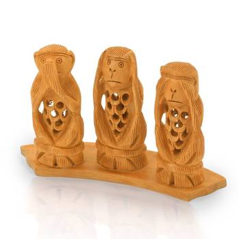 Gandhi monkey set fine carved wood handicraft 2