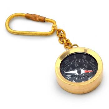 Antique brass handcrafted compass in keychain 1