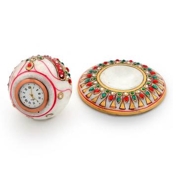 Gold painted handmade round marble table clock 2