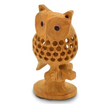 Good luck sign wooden owl sitting tree branch 2