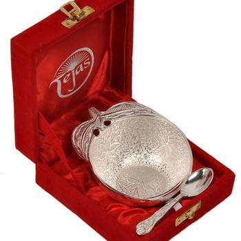 Silver polished apple shape brass bowl n spoon 1