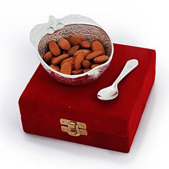 Silver polished apple shape brass bowl n spoon 2