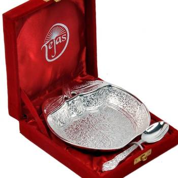 Silver polished apple shape brass bowl n spoon 1