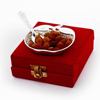 Silver polished apple shape brass bowl n spoon 2