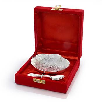 Silver polished oval shape brass bowl n spoon 1