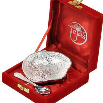 Silver polished oval shape brass bowl n spoon 3