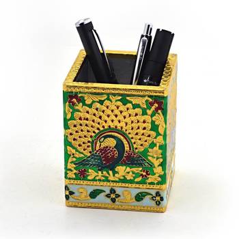 Oxidized jaipuri fine meenakari work pen stand 1