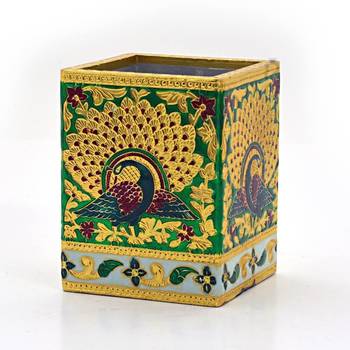Oxidized jaipuri fine meenakari work pen stand 2