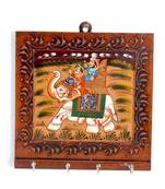 Wooden carved and hand painted four key stand