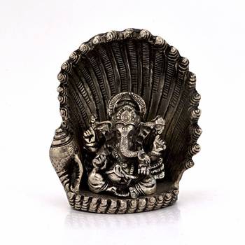 White metal antique lord ganesha on naag idol 1