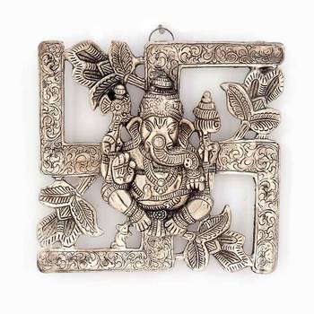 Antique white metal swastik ganesha hanging 1