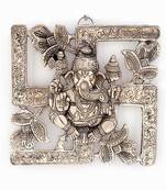 Antique white metal swastik ganesha hanging
