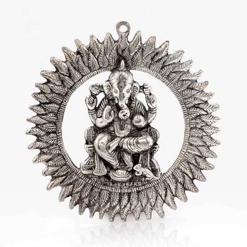 Unique white metal chakra ganesha idol hanging 1