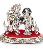 White metal lord radha krishna idol with cow