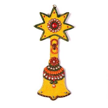 Wooden kundan meenakari aarty bell key stand 2