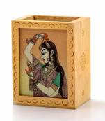 Gemstone painted handcrafted wooden pen stand