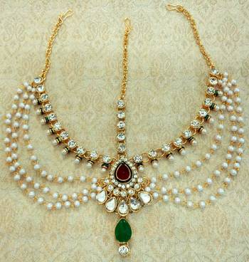 Multicolor pearl maang tikka 1