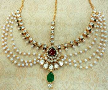 Multicolor pearl maang tikka 2