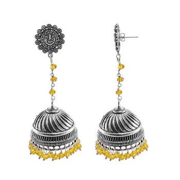 Alluring Ethnic Jewellery 28.8 Grams Citrine Crystal Alloy Oxidized Designer Jhumki Ganesha Earrings 1