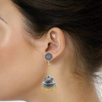 Alluring Ethnic Jewellery 28.8 Grams Citrine Crystal Alloy Oxidized Designer Jhumki Ganesha Earrings 2