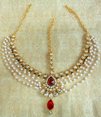 Multicolor pearl maang tikka 1