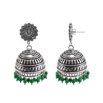 Jaipuri Jhumkiethnic Jewellryganesha Jhumka Earrings With Green Beads 1